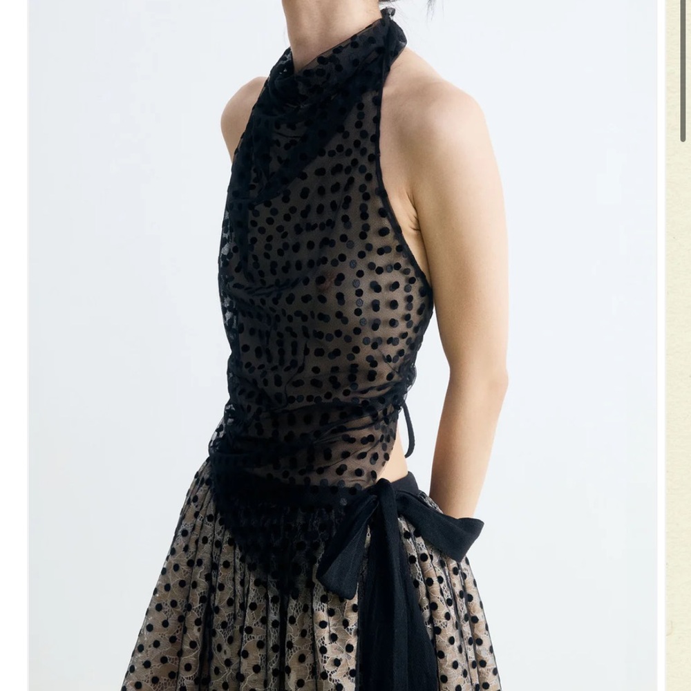 Tae Park Black Polka Dot Halter Top